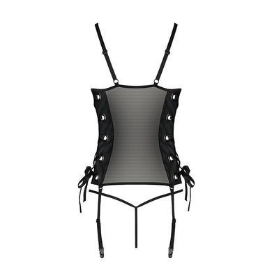 Сетчатый корсет с люверсами и съемными пажами Passion MALWIA CORSET L/XL, black, эко-кожа, стринги, Черный