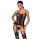 Сетчатый корсет с люверсами и съемными пажами Passion MALWIA CORSET L/XL, black, эко-кожа, стринги, Черный