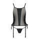 Сетчатый корсет с люверсами и съемными пажами Passion MALWIA CORSET L/XL, black, эко-кожа, стринги, Черный