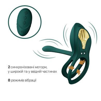 Смарт-эрекционное кольцо Zalo - BAYEK Turquoise Green, двойное с вводимой частью, пульт ДУ