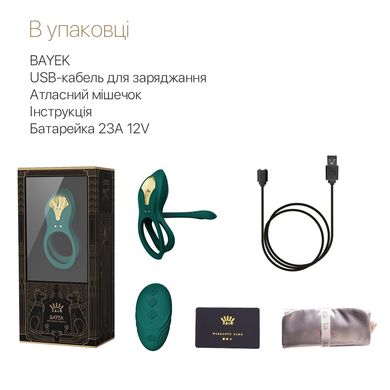 Смарт-эрекционное кольцо Zalo - BAYEK Turquoise Green, двойное с вводимой частью, пульт ДУ