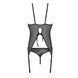 Корсет с пажами, трусики с ажурным декором и открытым шагом Passion URSULA CORSET S/M, black, Черный