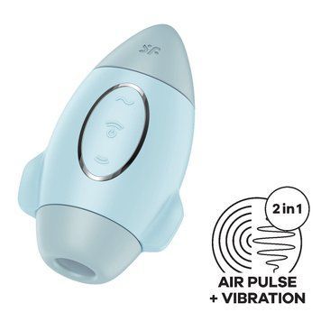 Вакуумный стимулятор с вибрацией Satisfyer Mission Control Blue, 2 независимых мотора
