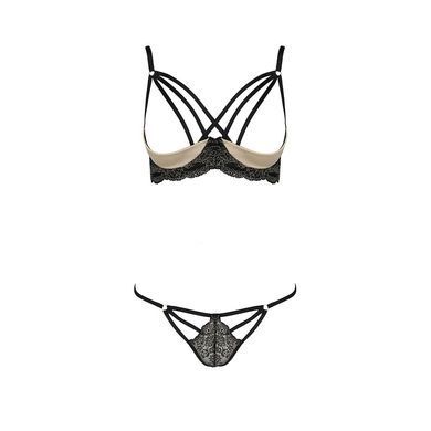 Комплект белья VALERY SET OpenBra black L/XL - Passion Exclusive: стрэпы: трусики, открытый лиф