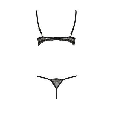 Комплект белья VALERY SET OpenBra black L/XL - Passion Exclusive: стрэпы: трусики, открытый лиф