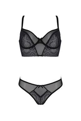 Комплект Passion DROSERA SET black S/M, сетка+кружево, бюстье и трусики танга