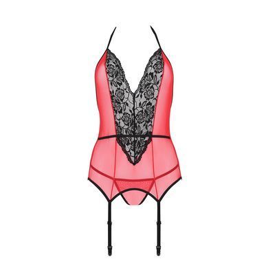Корсет с пажами для чулок Passion PEONIA CORSET S/M red, стринги