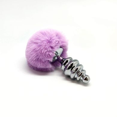 Металлическая анальная пробка Кроличий хвостик Alive Fluffy Twist Plug L Purple, диаметр 3,8 см