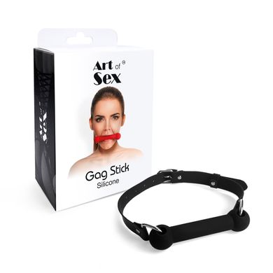 Кляп-палка на ремнях Art of Sex – Gag Stick Silicon, черный, натуральная кожа