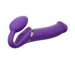 Безремневой страпон с вибрацией Strap-On-Me Vibrating Violet XL, диаметр 4,5см, пульт ДУ, регулируем