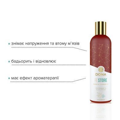 Натуральное массажное масло DONA Restore - Peppermint & Eucalyptus (120 мл) с эфирными маслами