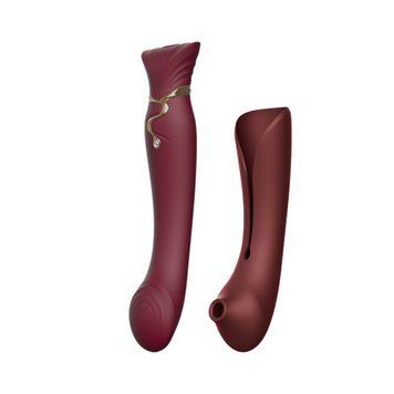 Смартвибратор 3в1 Zalo &mdash; Queen Set Wine Red, пульсирующая жемчужина и вакуум, кристалл Swarovski
