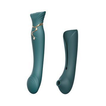 Смартвибратор 3в1 Zalo &mdash; Queen Set Jewel Green, пульсирующая жемчужина и вакуум, кристалл Swarovski