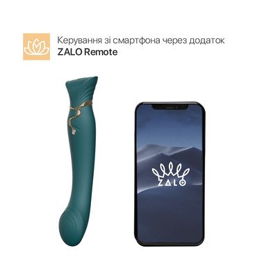 Смартвибратор 3в1 Zalo — Queen Jewel Green, пульсирующая жемчужина и вакуум, кристалл Swarovski