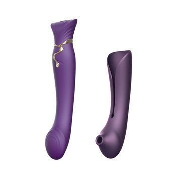 Смартвибратор 3в1 Zalo &mdash; Queen Set Twilight Purple, пульсирующая жемчужина и вакуум, кристалл Swarovski