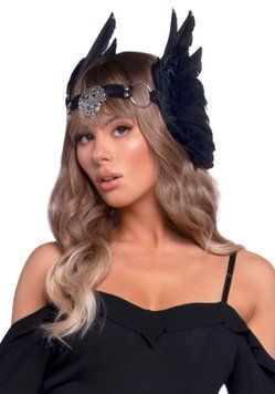 Повязка на голову с крыльями Leg Avenue Feather headband Black, перья и натуральная кожа