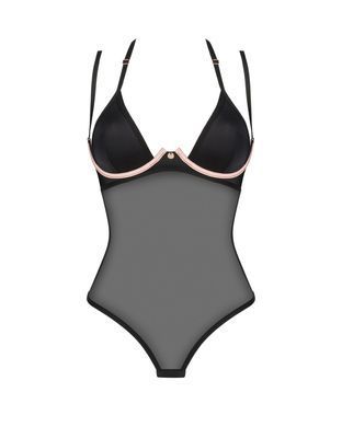 Прозрачное боди Obsessive Selinne teddy XS/S Black, мелкая сетка, двойные бретели