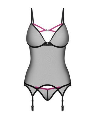 Корсет Obsessive Novenes corset & thong, XS/S, прозрачный, открытая спина, стринги в комплекте