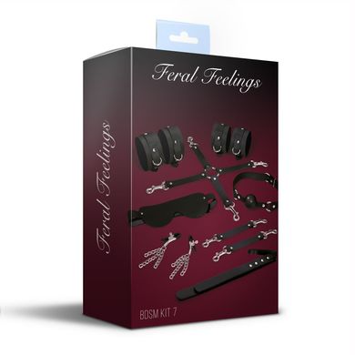 Набор Feral Feelings BDSM Kit 7 Black, наручники, поножи, коннектор, маска, паддл, кляп, зажимы