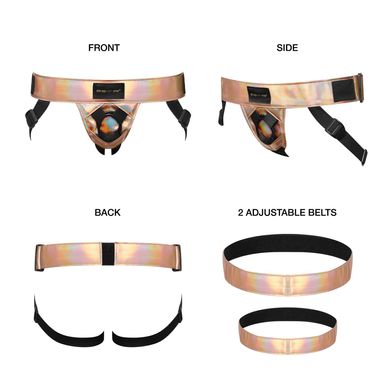 Трусы для страпона Strap-On-Me Leatherette Harness Curious Holographic Rose Gold