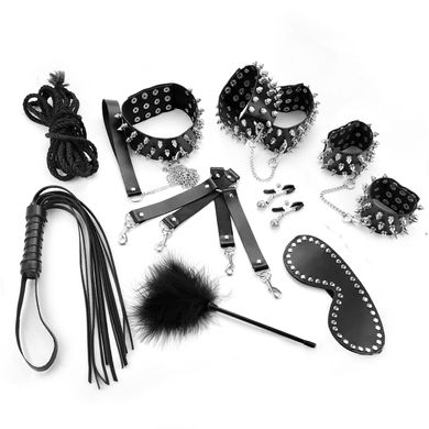 BDSM-набор Art of Sex – Spikes BDSM Set Leather, 10 предметов, черный, натуральная кожа