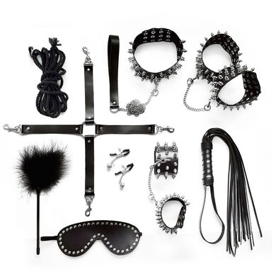 BDSM-набор Art of Sex – Spikes BDSM Set Leather, 10 предметов, черный, натуральная кожа