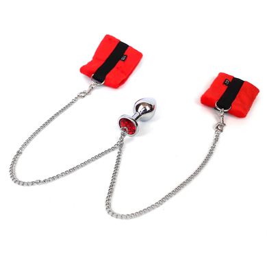 Наручники с металлической анальной пробкой Art of Sex Handcuffs with Metal Anal Plug size M Red