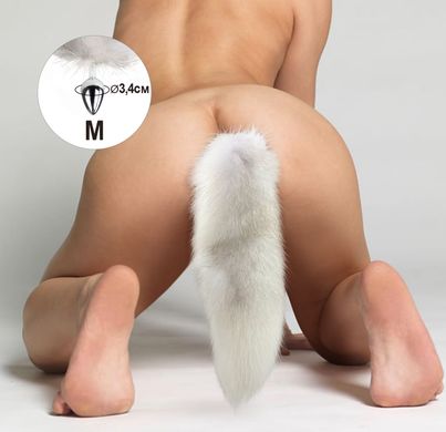 Металлическая анальная пробка с хвостом из натурального меха Art of Sex size M White fox