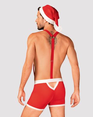 Мужской эротический костюм Санта-Клауса Obsessive Mr Claus 2XL/3XL, боксеры на подтяжках, шапочка с