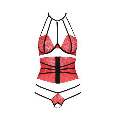 Комплект белья AKITA SET red L/XL - Passion Exclusive: широкий пояс, лиф, стринги