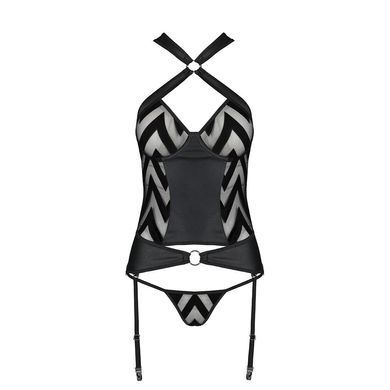 Сетчатый комплект с узором: корсет с халтером, подвязки, трусики Hima Corset black L/XL - Passion
