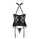 Сетчатый комплект с узором: корсет с халтером, подвязки, трусики Hima Corset black L/XL - Passion