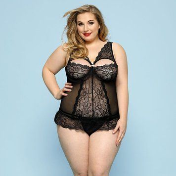 Сексуальный комплект белья JSY &laquo;Скромница Брук&raquo; Plus Size, Black, кружево, корсет, стринги