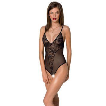 Боди с ажурным декором и открытым шагом Passion URSULA BODY S/M, black, Черный